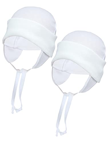 TupTam Baby Erstlingsmütze mit Ohrenklappen 2er Pack, Farbe: Weiß, Größe: 62-68