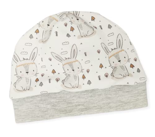 Baby Mütze Boho Hase Häschen weiß grau Ostern Handmade Puschel-Design® (40-44)