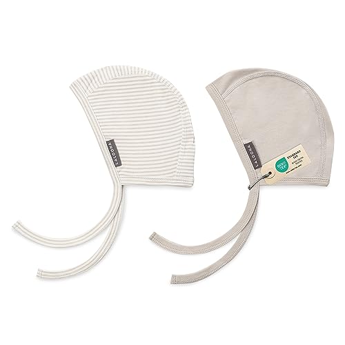 LaLoona Erstlingsmütze mit Bindebändchen Set - 2er Pack warme Baby Mütze für Neugeborene, 100% Baumwolle, Oeko-TEX® Standard 100 - Light Taupe Gestreift - 62-68